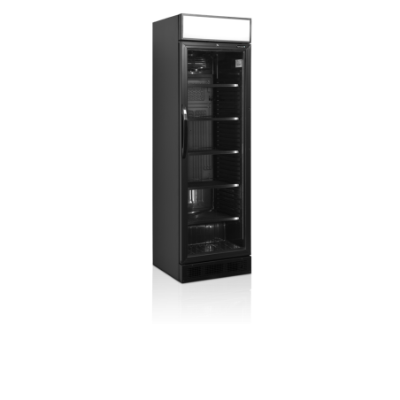 Black TEFCOLD Beverage Refrigerated Cabinet - Glass Door 347L, LED Lighting