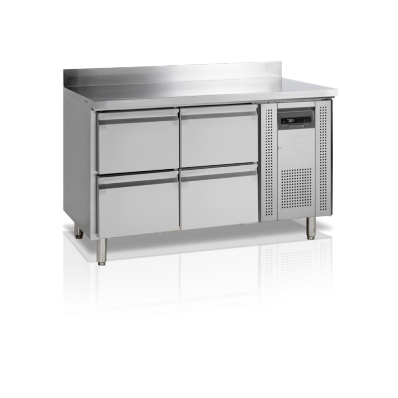 The Positive Refrigerated Table with Stainless Steel Backsplash - 4 Drawers GN 1/1 TEFCOLD: efficiency and performance in profes