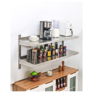 Etagère Murale en Inox sur Crémaillères 2 Niveaux  - L 1200 x P 400 mm - Dynasteel