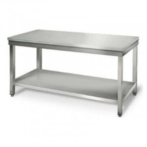 Roestvrijstalen tafel met plank - D 700 mm - L 1600 mm - Gereconditioneerd