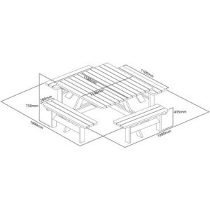 Picknicktisch aus Holz, quadratisch, Rowlinson 1980mm: Geselligkeit und Robustheit