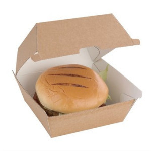 Kleine kompostierbare Hamburgerboxen 112mm - Packung 150 Kraft Fiesta