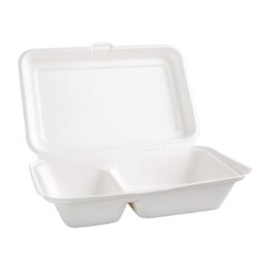 Doosjes 2 Compartimenten Bagasse Composteerbaar 253 mm - Set van 200