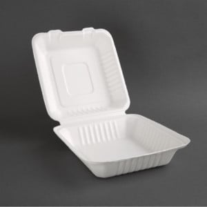 Compostable hinged lid boxes made of Bagasse 236mm - Pack of 200