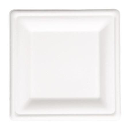 Assiettes carrées compostables en bagasse 204mm - Lot de 50, écologiques et recyclables.