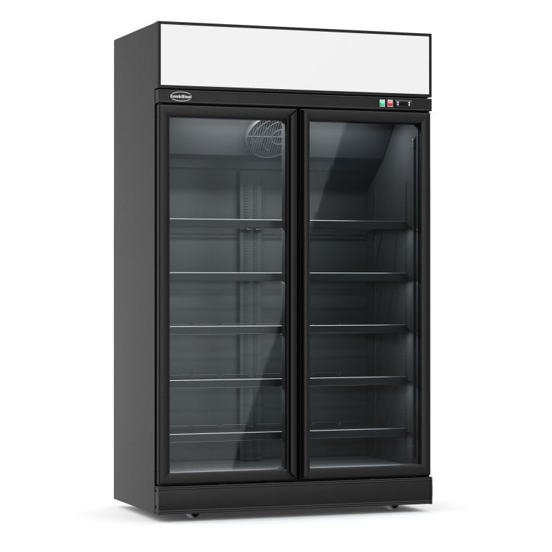 Vitrine à Boissons Noire CombiSteel - 1000 L, Portes Vitrees et Éclairage LED