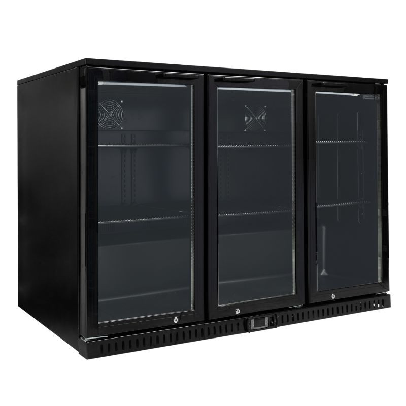 Rückkühlschrank 328 L 3 Glastüren Schwarz