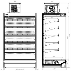 Koelwandvitrine 4 Deuren Combisteel - Zwart & LED