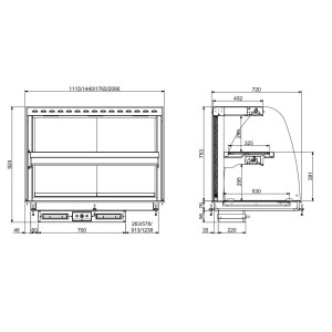 Gewölbte Warmhaltevitrine Drop-In mit Glaskeramikplatte - L 1440 x T 720 mm - CombiSteel