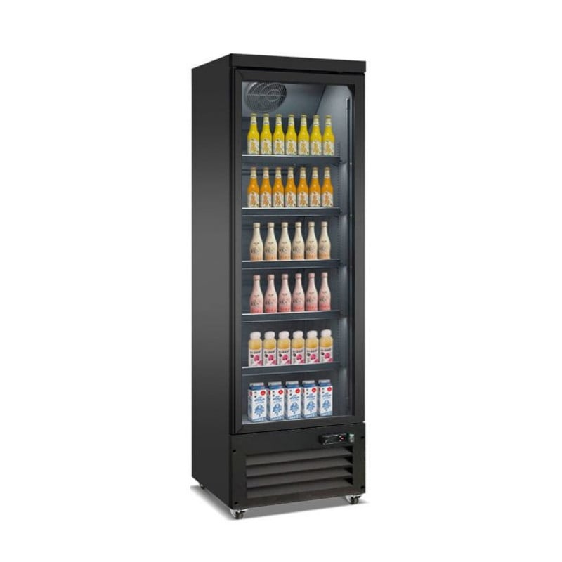 Black Beverage Display Case with 2 Glass Doors - 450 L