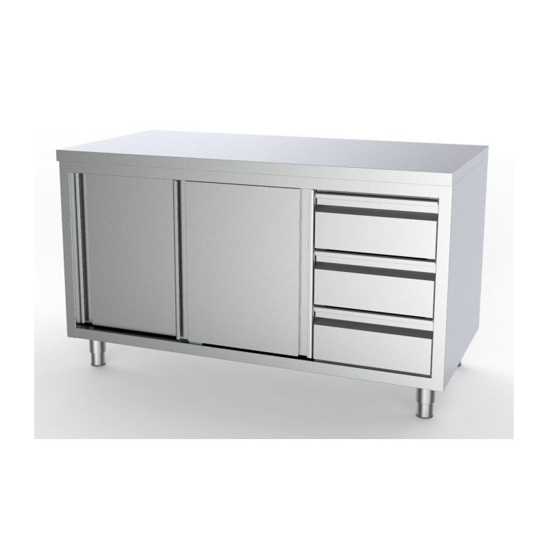 Stainless Steel Low Cabinet with 2 Doors and 3 Drawers - CombiSteel, Stainless Steel AISI 430