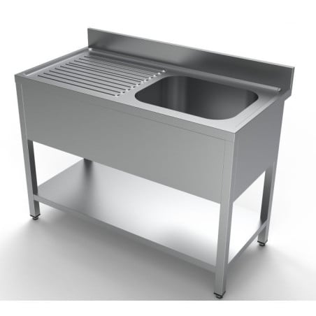 Sink 1 Basin with Drainer, Backsplash and Shelf - Stainless Steel AISI 304