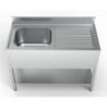 Sink 1 Basin and Drainer on the Right in Stainless Steel AISI 304 - Dimensions 1200 x 600 mm