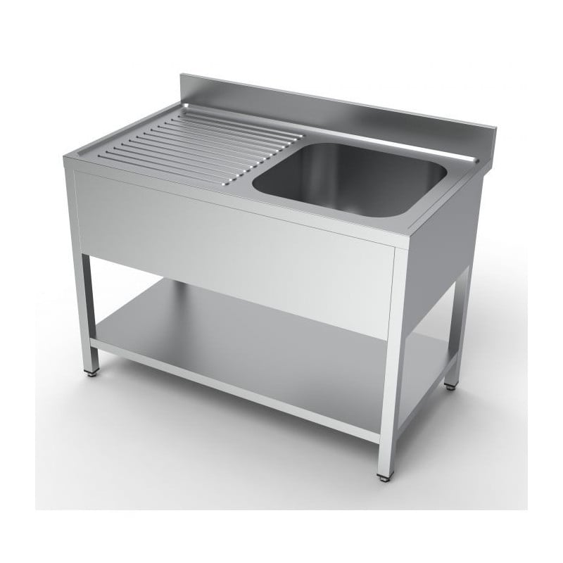 Plonge 1 Bac et Egouttoir à Gauche Inox - L 1200 x P 700 mm CombiSteel