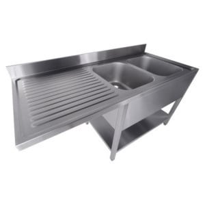 2 Sink Basins Dishwasher Passage Left Removable Shelf - 1600x700 mm - Stainless Steel AISI 304