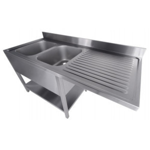 Sink 2 Basins and Passage for Dishwasher on the Right with Backsplash and Removable Shelf - L 1600 x P 700 mm - CombiSteel
