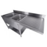 Sink 2 Basins and Passage for Dishwasher on the Right with Backsplash and Removable Shelf - L 1600 x P 700 mm - CombiSteel