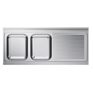 Spoelbak 2 Bakken Inox met Afdruiprek Rechts 1600x700mm - Kwaliteit CombiSteel