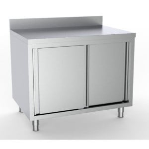 Stainless Steel Low Cabinet with Backsplash - Professional Kitchen Storage