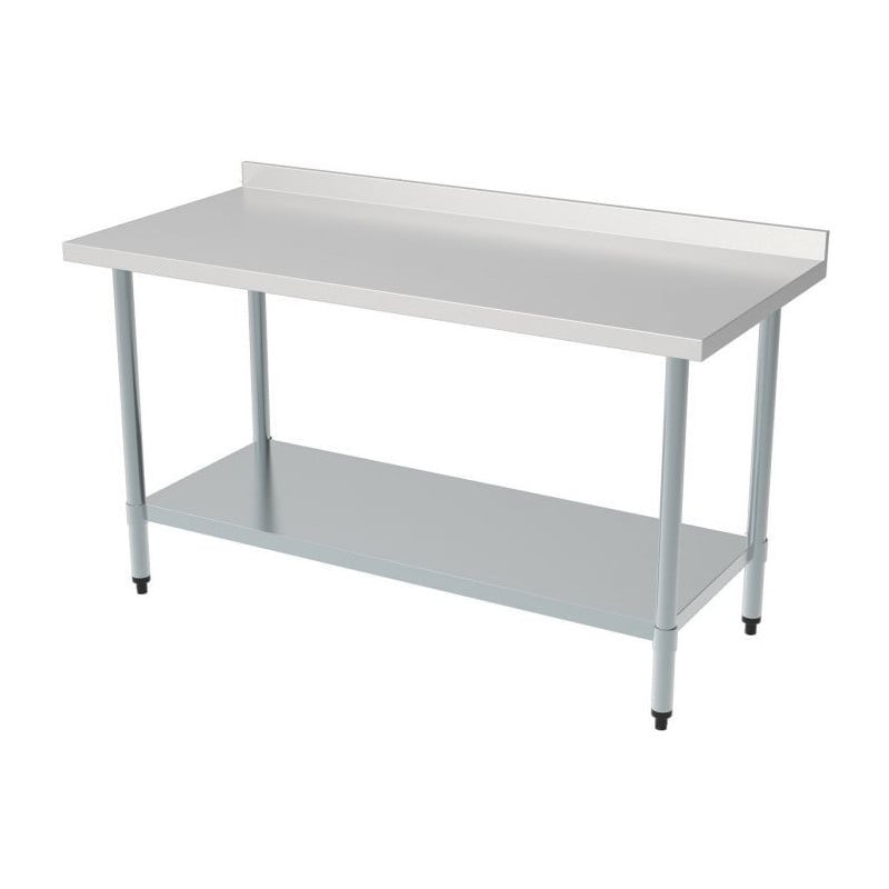 Professional stainless steel table with backsplash and shelf - Dimensions 1800 x 700 mm