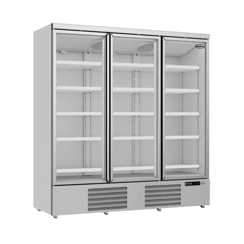 Positive Refrigerated Display in Stainless Steel - 3 Glass Doors - 1530 L