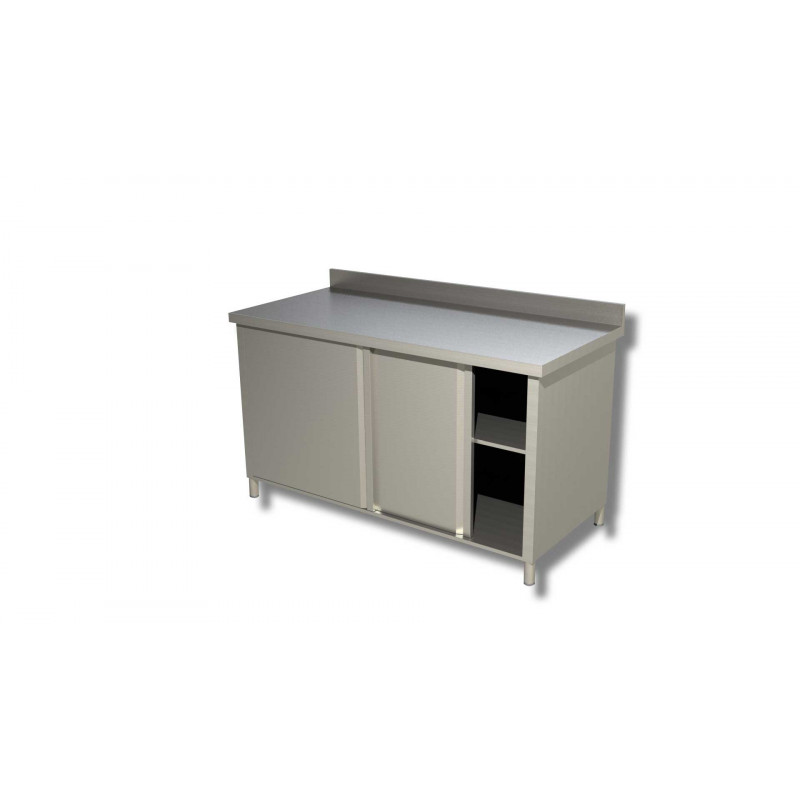 Meuble Inox avec Dosseret et Porte Coulissante - L 2000 x P 600 mm