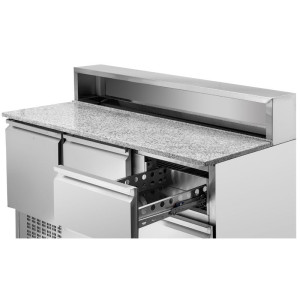 Refrigerated Pizza Counter Stainless Steel Top 8 x GN1/6 - 2 Doors and 2 Drawers - Dynasteel