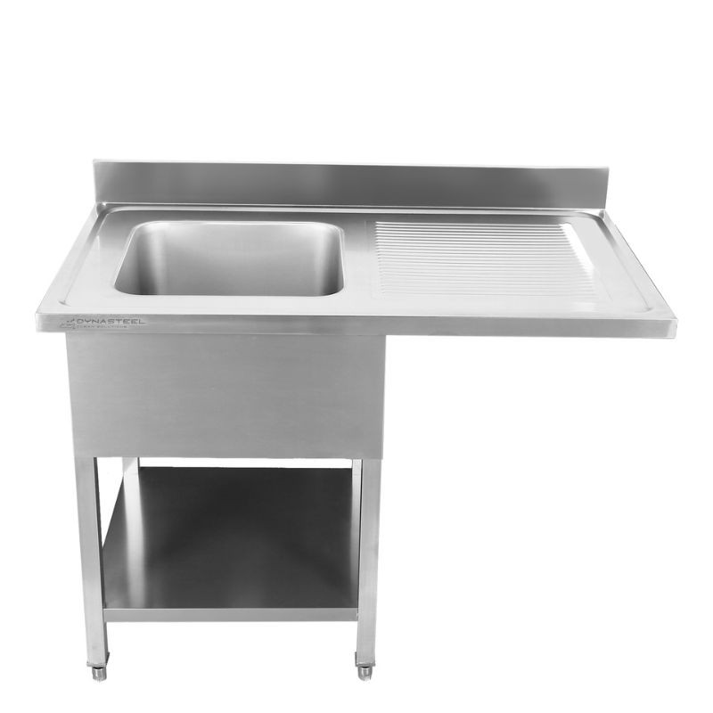 Spüle mit Geschirrspülerdurchgang, Rückwand und Regal - 1400 x 700 - Abtropffläche rechts - Dynasteel Spüle mit Geschirrspülerdurchgang, Rückwand und Regal - 1400 x 700 - Abtropffläche rechts - Dynasteel