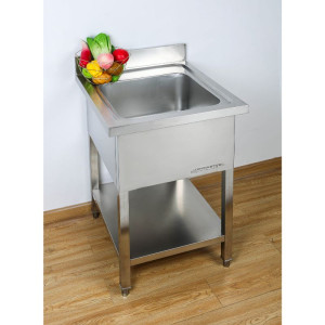 Spoelbak 1 Bak met Achterwand en Plank - L 600 x D 700 mm - Dynasteel