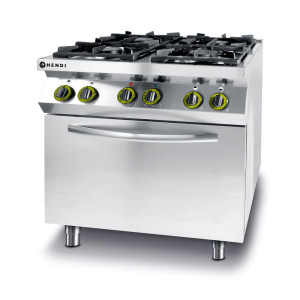 Fornuis Kitchen Line - 4 branders met elektrische convectieoven GN 1/1 - Merk HENDI - Fourniresto