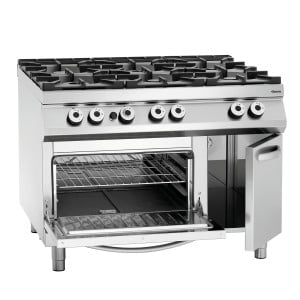Fornuis met 6 krachtige branders serie 900 - Gasoven GN 2/1 en kast van het merk Bartscher
