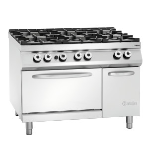 Fornuis met 6 krachtige branders serie 900 - Gasoven GN 2/1 en kast van het merk Bartscher