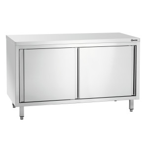 Stainless Steel Cabinet with Sliding Doors and Shelf - L 1400 mm