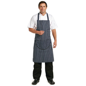 Apron Bib With Pocket Striped Navy And White 965 X 710 Mm - Whites Chefs Clothing - Fourniresto