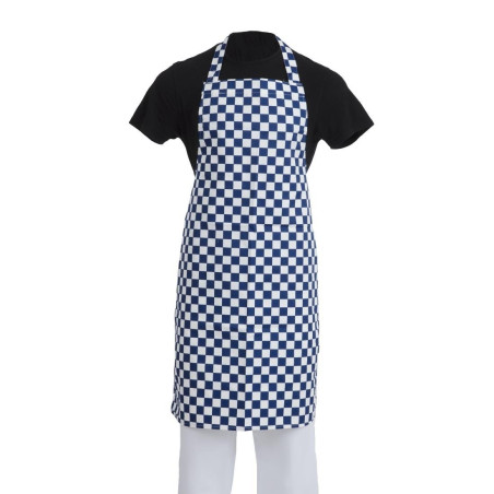 Latzschürze mit blau-weißem Karomuster aus Polycotton 710 x 970 mm - Whites Chefs Clothing - Fourniresto