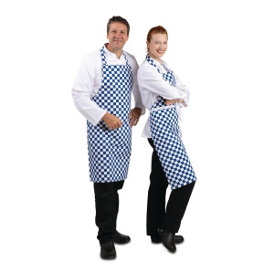 Latzschürze mit blau-weißem Karomuster aus Polycotton 710 x 970 mm - Whites Chefs Clothing - Fourniresto