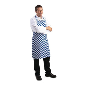 Latzschürze mit blau-weißem Karomuster aus Polycotton 710 x 970 mm - Whites Chefs Clothing - Fourniresto