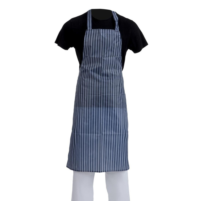 Schürze mit abweisender Latzschürze in Blau und Weiß gestreift 1016 x 711 mm - Whites Chefs Clothing - Fourniresto