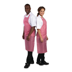 Waterproof Striped Red and White Bib Apron 1016 x 711 mm - Whites Chefs Clothing - Fourniresto