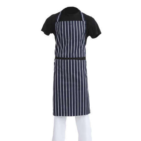 Tablier Bavette Extra Long Sans Poche Rayé Marine Et Blanc  - Whites Chefs Clothing - Fourniresto