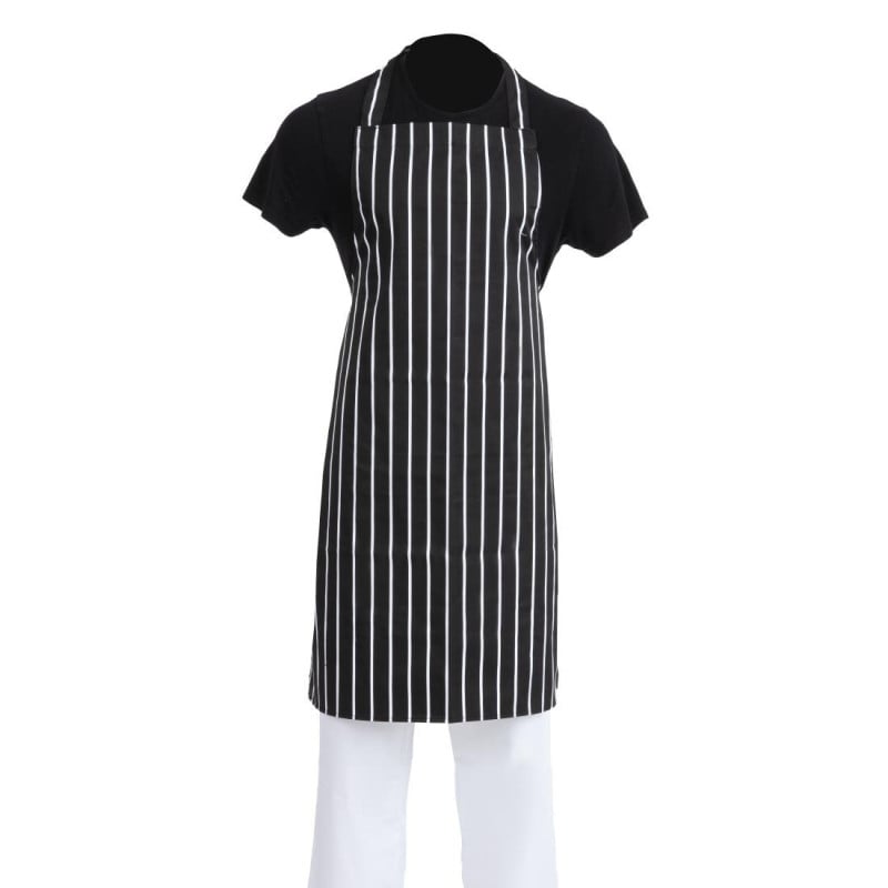 Black and White Striped Kitchen Apron 760 x 970 mm - Whites Chefs Clothing - Fourniresto