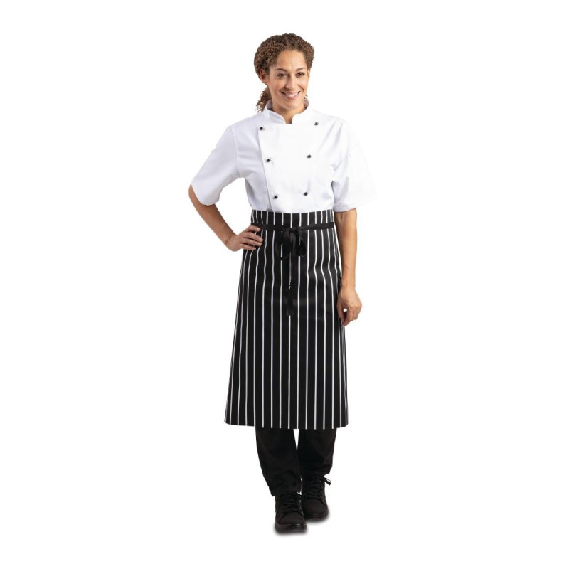 White and Black Striped Kitchen Apron 760 x 970 mm - Whites Chefs Clothing - Fourniresto