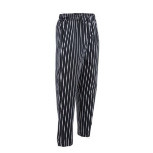 Unisex Black and White Striped Baggy Chef Pants - Size M - Chef Works - Fourniresto