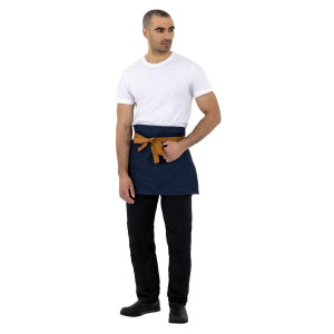 Schort van Blauwe Denim met Okergele Katoenen Riem 700 x 430 mm - Whites Chefs Clothing - Fourniresto