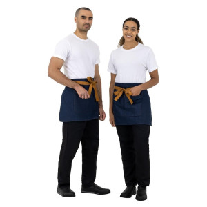 Schort van Blauwe Denim met Okergele Katoenen Riem 700 x 430 mm - Whites Chefs Clothing - Fourniresto