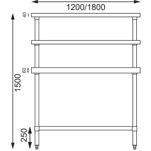 Edelstahltisch mit 2 oberen Regalen 1800 x 600 mm - Vogue - Fourniresto