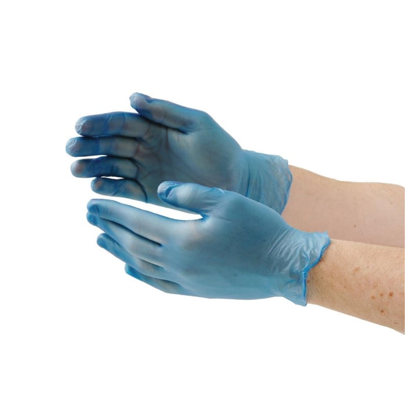 Gants Alimentaires en Vinyle Non Poudrés Bleus Taille S - Lot de 100 - Vogue - Fourniresto