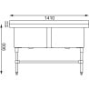 Dubbele spoelbak met achterwand 2 x 100 L 1410 x 600 mm - Vogue - Fourniresto