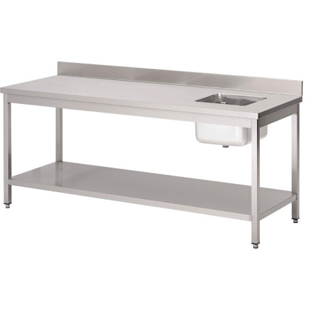 Table Du Chef avec Bac À Droite et Dosseret en Inox-L 1200x P 700mm - Gastro M