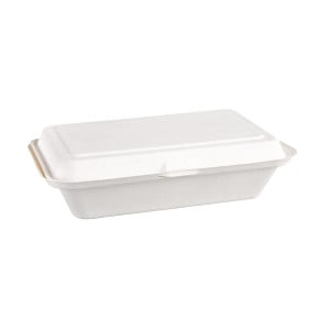 Scharnierende bagasse bakjes composteerbaar - L 248mm - Set van 250 - Fiesta Green